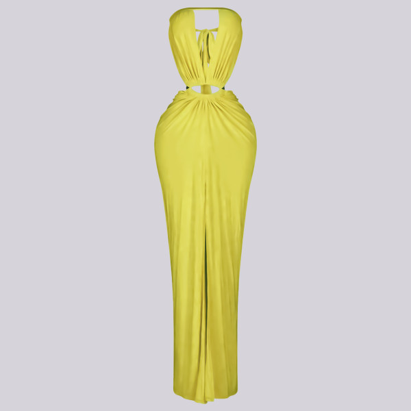 Solid color backless slit strapless dress