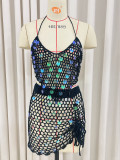 Splicing pure hand hook bikini two-piece cover up shirt
