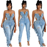 Strap top fringe jumpsuit