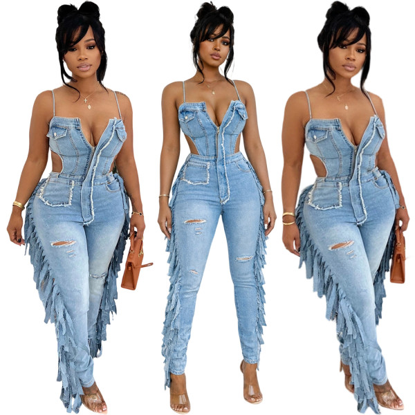 Strap top fringe jumpsuit