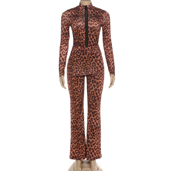Leopard print top high waisted slightly flared pants set