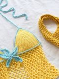 Yellow blue contrasting starfish crochet bikini hand woven top