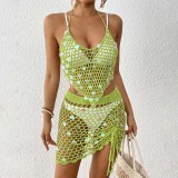 Splicing pure hand hook bikini two-piece cover up shirt