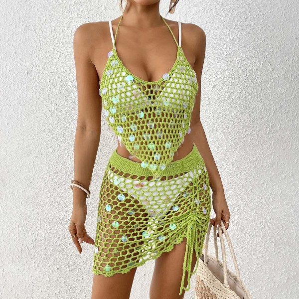 Splicing pure hand hook bikini two-piece cover up shirt