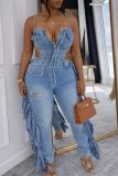 Strap top fringe jumpsuit