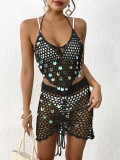 Splicing pure hand hook bikini two-piece cover up shirt
