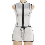 Sleeveless Zipper Top Tight Shorts Set