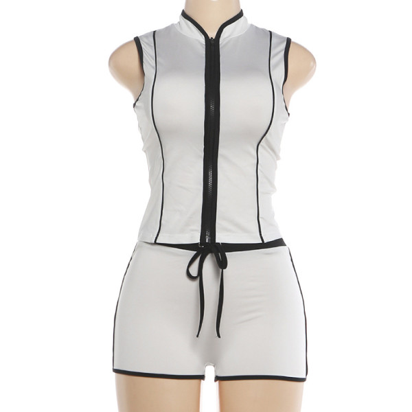 Sleeveless Zipper Top Tight Shorts Set