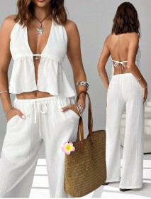 Neck strap backless sleeveless vest set