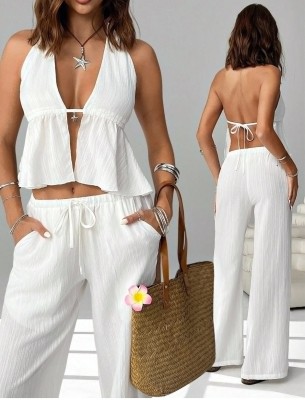 Neck strap backless sleeveless vest set