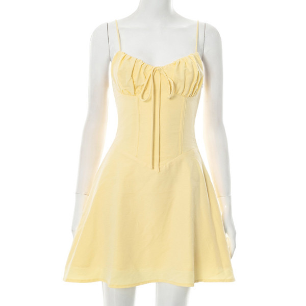 Strap pleated lace up dress