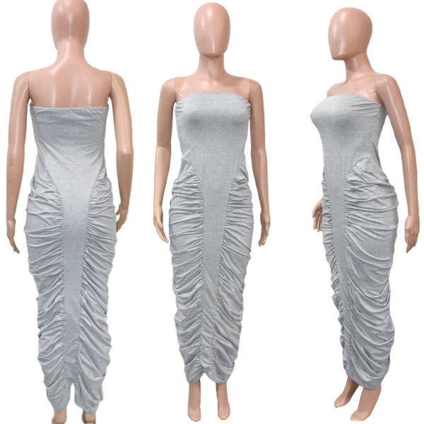 Strapless pleated long skirt