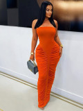 Strapless pleated long skirt