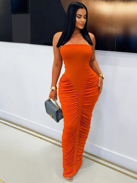 Strapless pleated long skirt