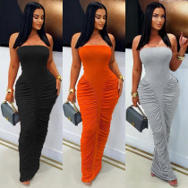 Strapless pleated long skirt