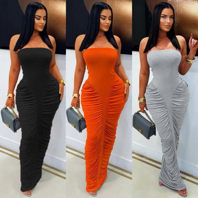 Strapless pleated long skirt