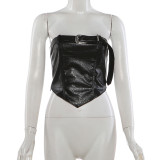 Sleeveless strapless vest top, hip hugging shorts set