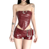 Sleeveless strapless vest top, hip hugging shorts set