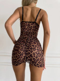 Leopard print sexy lingerie with hollowed out suspender and sexy nightgown
