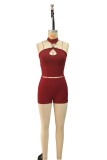 Hollow neck hanging vest shorts two-piece set