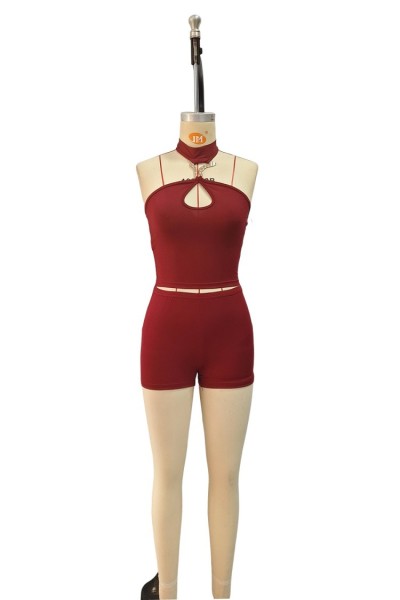 Hollow neck hanging vest shorts two-piece set