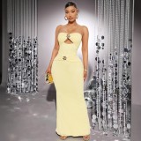 Strapless hollow metal flower wrapped buttocks long skirt