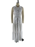 Flip collar single breasted elastic waist large swing dress