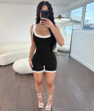 Color blocking pit stripe tight backless jumpsuit shorts