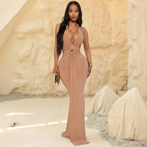 Hanging neck backless dress