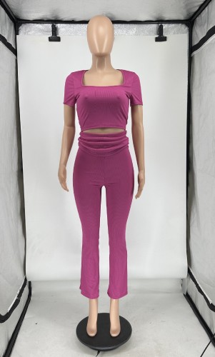 Pit stripe U-neck short sleeved flip up pants two-piece set