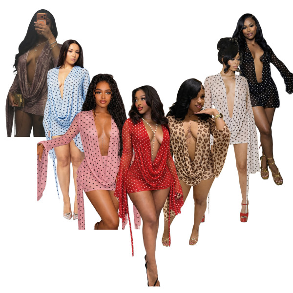 Wave Point Deep V-Bag Hip Dress