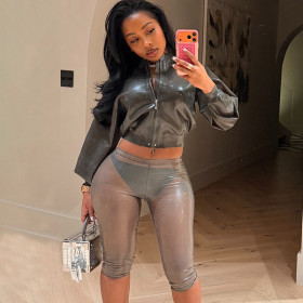 Slim fit elastic see through pants
