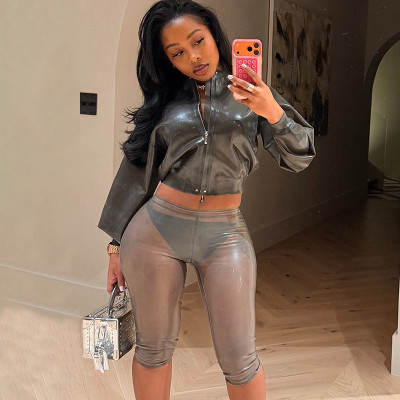Slim fit elastic see through pants