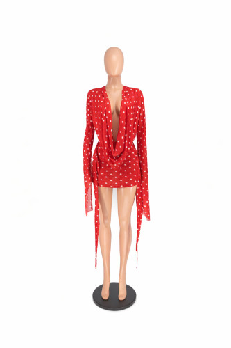 Wave Point Deep V-Bag Hip Dress