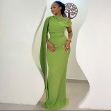 One Step Skirt Slant Collar Solid Color Single Shoulder Long Dress