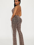 Leopard print print backless jumpsuit