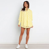 Shirt striped long sleeved two-piece set