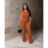 Off shoulder asymmetrical pleated wide leg pants two-piece set