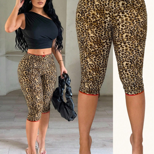 Leopard lace seven quarter leggings short pants