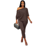 Two piece set of anti edge single shoulder batwing sleeve pants
