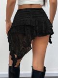 Lace mini skirt with low waist and pleated ruffle edge skirt