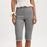 Elastic plaid cropped pants