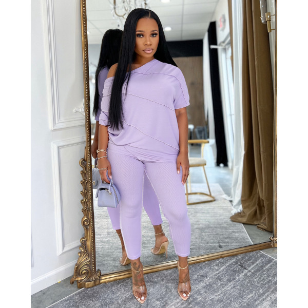 Two piece set of anti edge single shoulder batwing sleeve pants