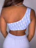 Solid color multi-element trendy brand letter strapless