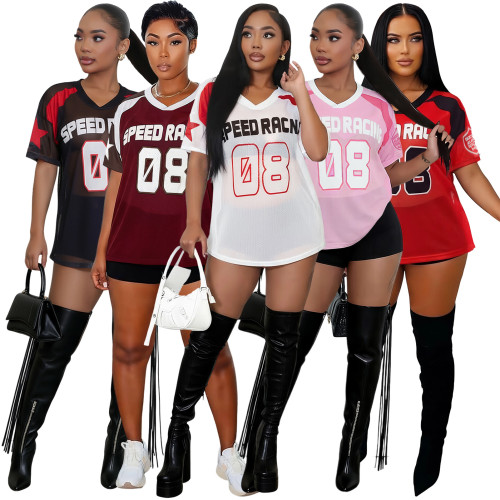 Mesh loose T-shirt street short sleeved top