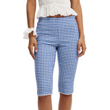 Elastic plaid cropped pants