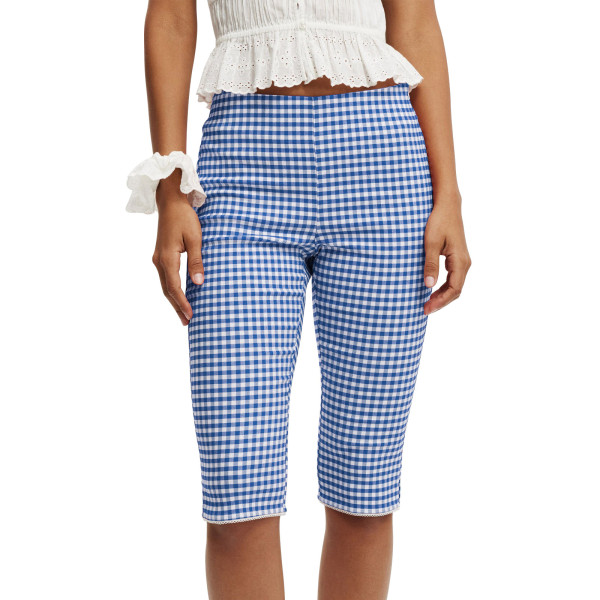 Elastic plaid cropped pants