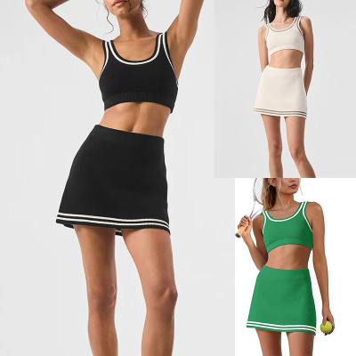 Knitted casual sports vest short skirt set