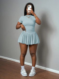 Ribbed round neck short sleeved skirt set