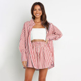 Shirt striped long sleeved two-piece set